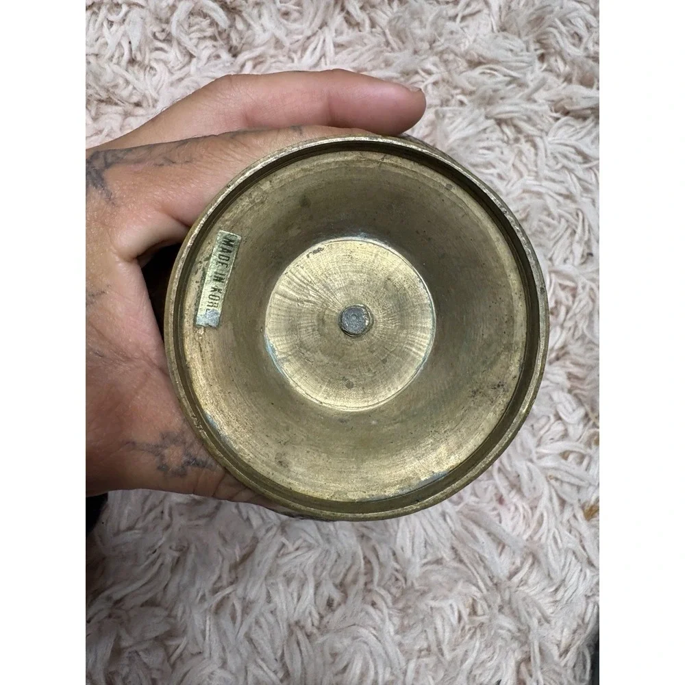 Antique Brass Pedestal Bowl Engraved Pattern Made in Korea 5 in Diameter Tested
